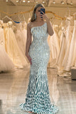 Sparkly Mermaid One Shoulder Paillettes Verde Scuro Abito Lungo Prom