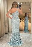 Sparkly Mermaid One Shoulder Paillettes Verde Scuro Abito Lungo Prom