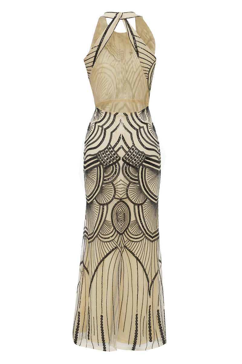 Carica l&#39;immagine nel visualizzatore di Gallery, Sexy Backless Nero Oro 1920 Abito