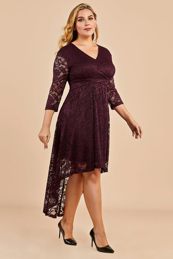 Abito in pizzo Burgundy High Low Plus Size