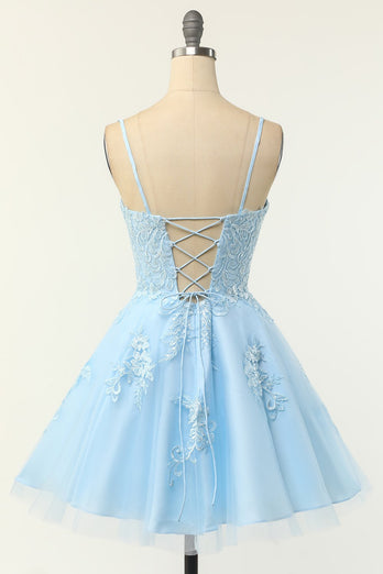 Blush Abito da ballo corto senza spalline con applique