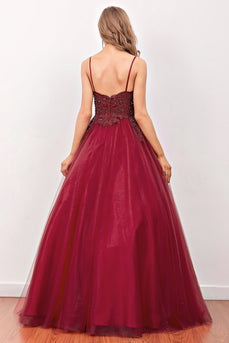 Abito da ballo lungo con perline bordeaux