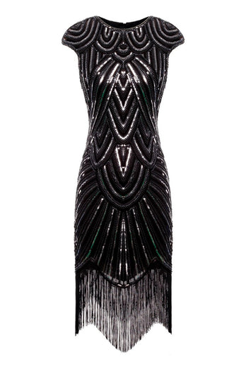 Champagne paillettes scintillanti gatsby abito anni '20 con nappa