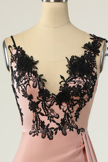 Fodero V Neck Black Nud Knee Length Party Dress