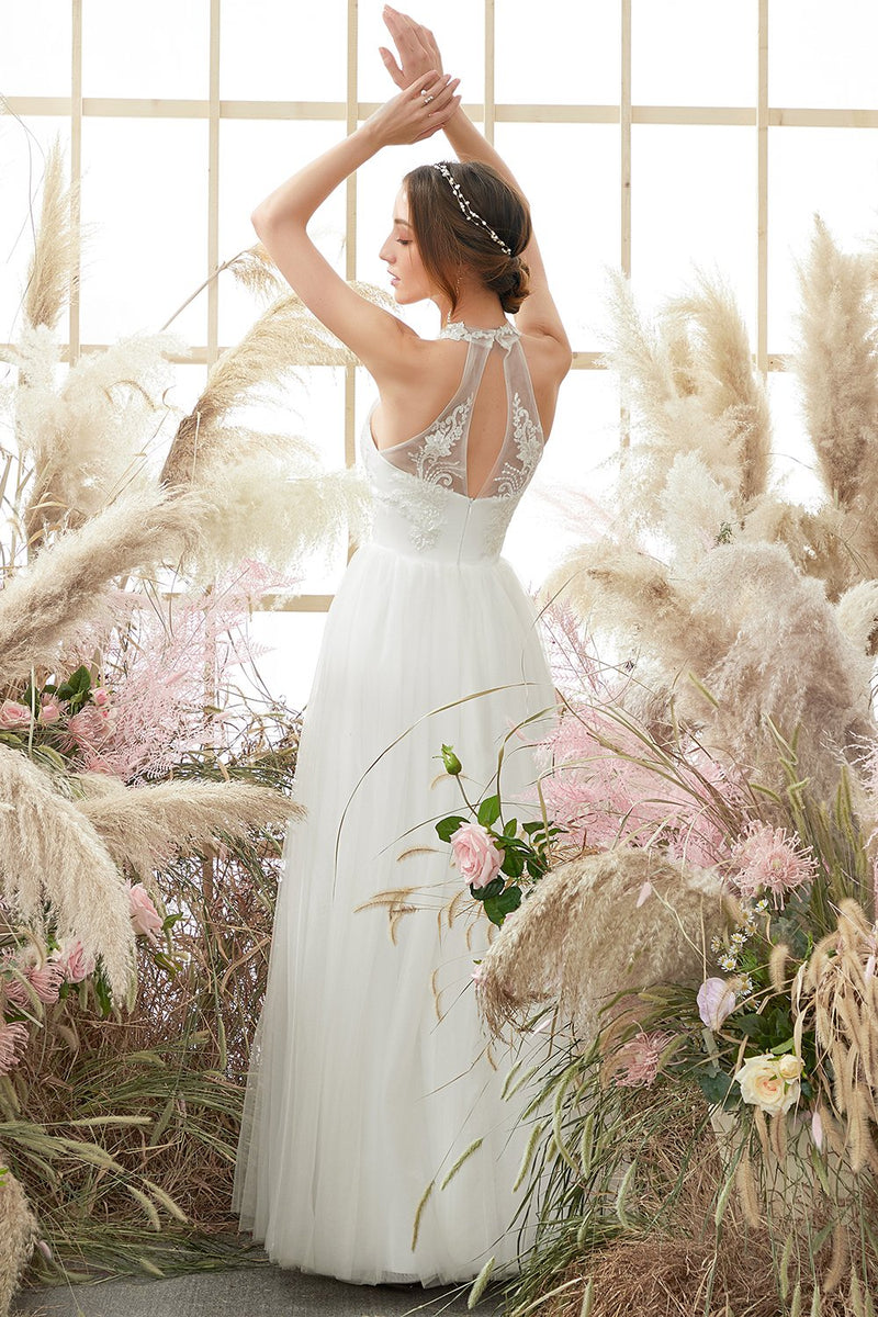 Carica l&#39;immagine nel visualizzatore di Gallery, Abito da sposa bianco halter collo