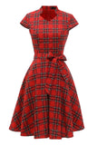 Abito Rosso Plaid Vintage Plus con Bowknot