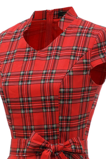 Abito Rosso Plaid Vintage Plus con Bowknot