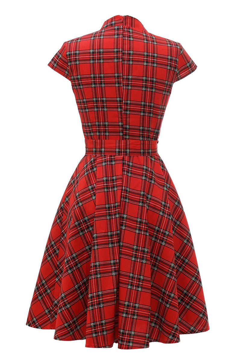 Carica l&#39;immagine nel visualizzatore di Gallery, Abito Rosso Plaid Vintage Plus con Bowknot