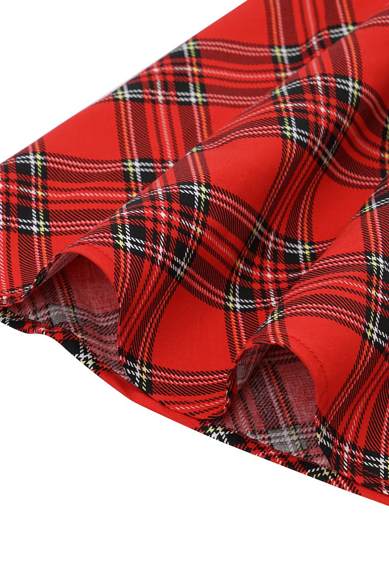 Carica l&#39;immagine nel visualizzatore di Gallery, Abito Rosso Plaid Vintage Plus con Bowknot