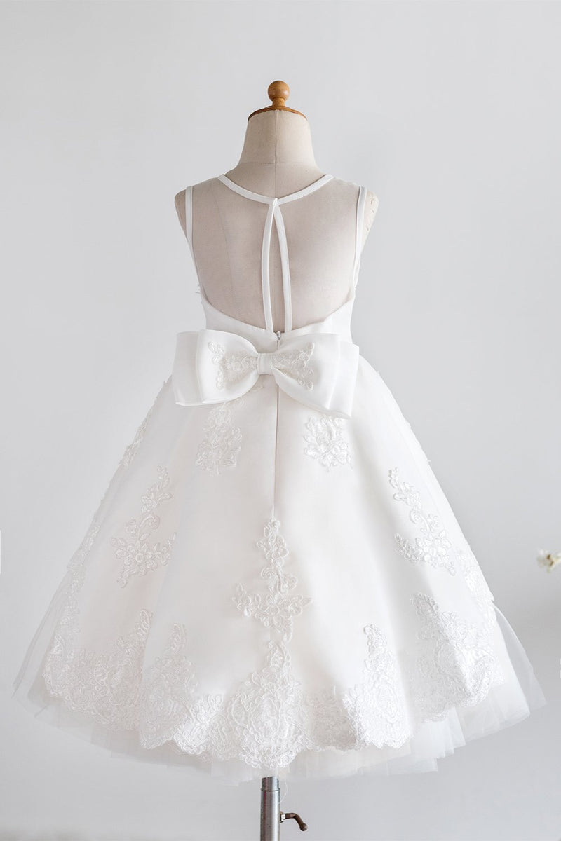 Carica l&#39;immagine nel visualizzatore di Gallery, Abito da ragazza fiore bianco con pizzo