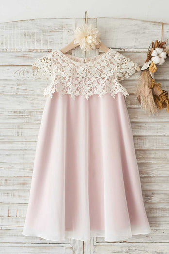 Girocollo Rosa Rosa Fiore Girl Dress con Pizzo
