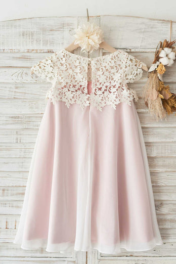 Girocollo Rosa Rosa Fiore Girl Dress con Pizzo
