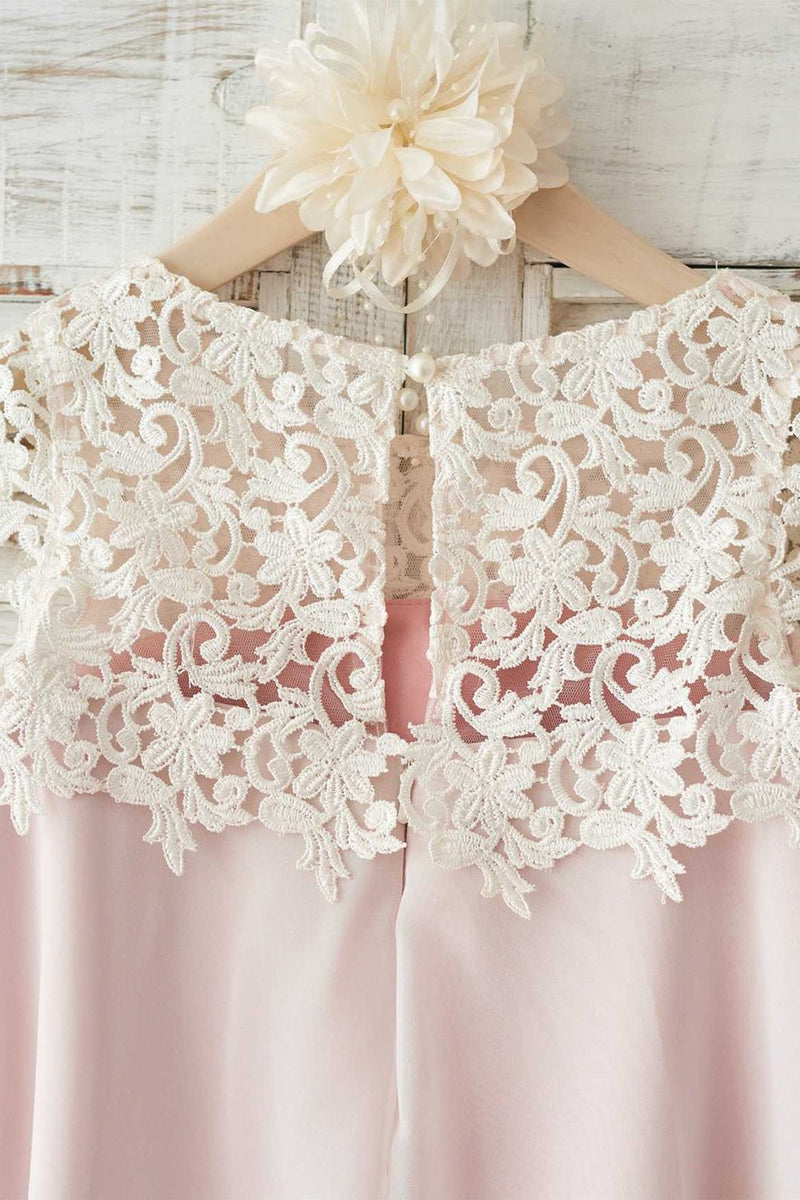 Carica l&#39;immagine nel visualizzatore di Gallery, Girocollo Rosa Rosa Fiore Girl Dress con Pizzo