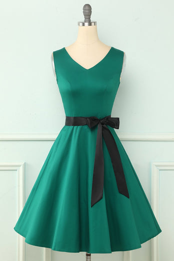Abito Vintage Con Scollo a V Verde con Maniche