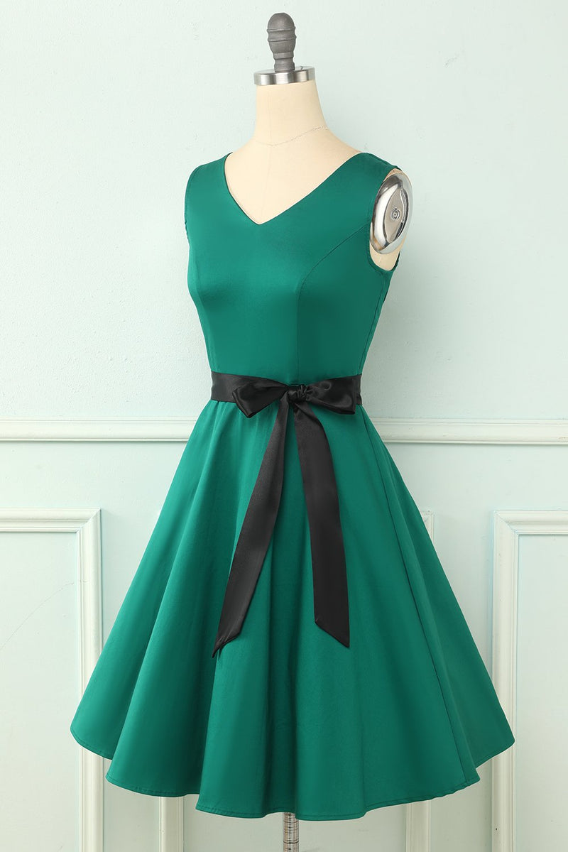 Carica l&#39;immagine nel visualizzatore di Gallery, Abito Vintage Con Scollo a V Verde con Maniche