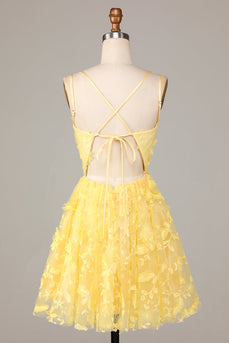 Keep Glowing A Line Spaghetti Straps Yellow Short Homecoming Dress with Appliques