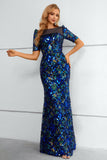 Royal Blue paillettes maniche corte abito formale