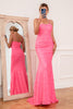 Carica l&#39;immagine nel visualizzatore di Gallery, Hot Pink Sequin Spaghetti Straps Prom Dress