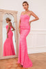 Carica l&#39;immagine nel visualizzatore di Gallery, Hot Pink Sequin Spaghetti Straps Prom Dress