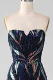 Sparkly Navy Sirena Paillettes Abito Lungo Prom