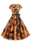 Abito arancione stampato Halloween Vintage 1950