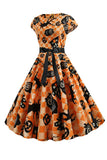 Abito arancione stampato Halloween Vintage 1950