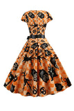 Abito arancione stampato Halloween Vintage 1950