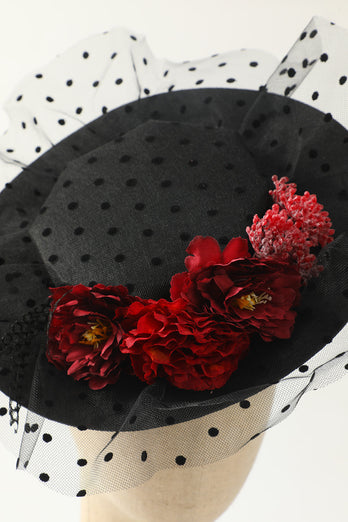 Cappello a cilindro nero di Halloween con fiori