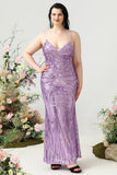 Spaghetti a tubino Spaghetti Paillettes viola chiaro Plus Size Prom Dress