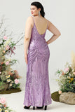 Spaghetti a tubino Spaghetti Paillettes viola chiaro Plus Size Prom Dress