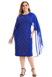 Plus Size Royal Blue Mother Of The Bride Abito con Mantello