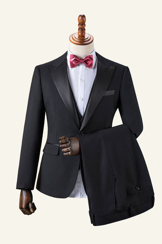 Tuxedo da uomo nero con rever a punta a 3 pezzi