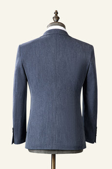 Abito da uomo Classic a 3 pezzi con rever blu grigio