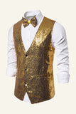 Gilet uomo scintillante Golden Lapel Seills con papillon