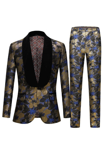 Abiti da ballo in 2 pezzi da uomo con risvolto sciallato jacquard blu