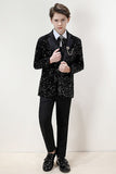 Sparkly Black Notched Rever Sequins Boys' 3-Piece Formal Suit Set