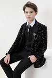 Sparkly Black Notched Rever Sequins Boys' 3-Piece Formal Suit Set