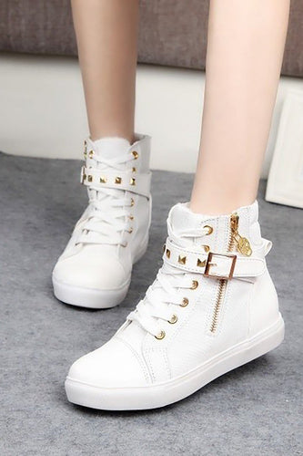 Sneakers in tela con lacci con fibbia rivettata bianca