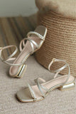 Sandalo con tacco basso Golden Ankle Strappy Pearls