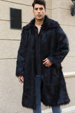 Cappotto lungo da uomo in pelliccia sintetica aperta anteriore marrone
