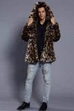 Marrone Aperto Anteriore Risvolto Collo Lungo Faux Fur Cappotto Degli Uomini