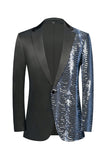 Blazer da uomo patchwork con paillettes nere e dorate scintillanti