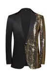 Blazer da uomo patchwork con paillettes nere e dorate scintillanti