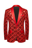 Scialle Risvolto Un Bottone Paillettes Rosse Uomo Prom Blazer