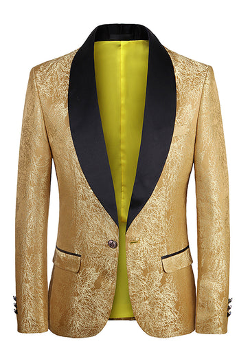 Golden One Button Jacquard Blazer Prom Uomo