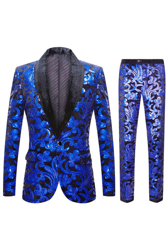 Blu Reale Sequins Abiti Da Uomo 2 Pezzi