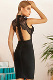 Abito da cocktail Halter con schienale in pizzo nero