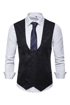 Gilet nero doppio petto da uomo con set di accessori per camicia