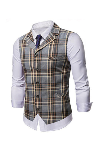 Check Single Breasted Grigio Men's Casual Vest