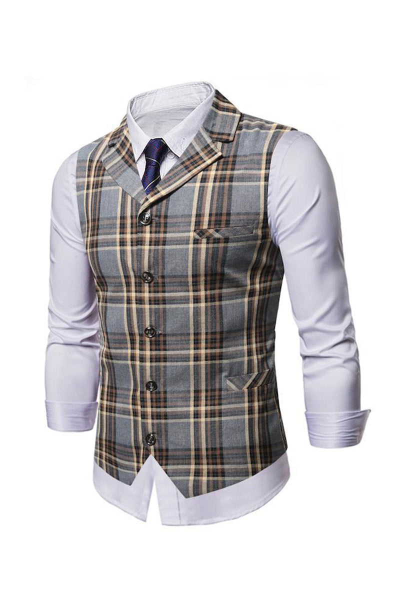 Carica l&#39;immagine nel visualizzatore di Gallery, Check Single Breasted Grigio Men&#39;s Casual Vest